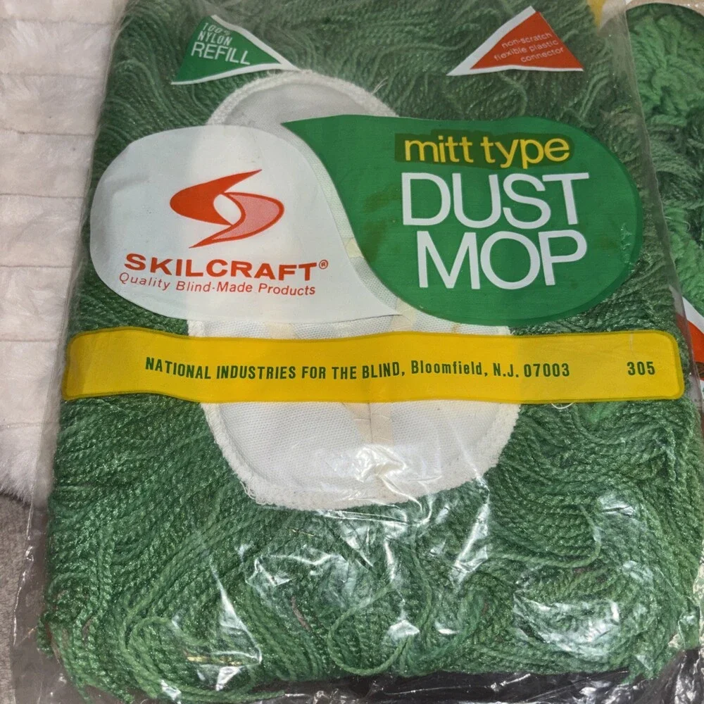 2 Pack Vintage Green Yarn Dust Mop Pad Refills - New Old Stock Sealed
